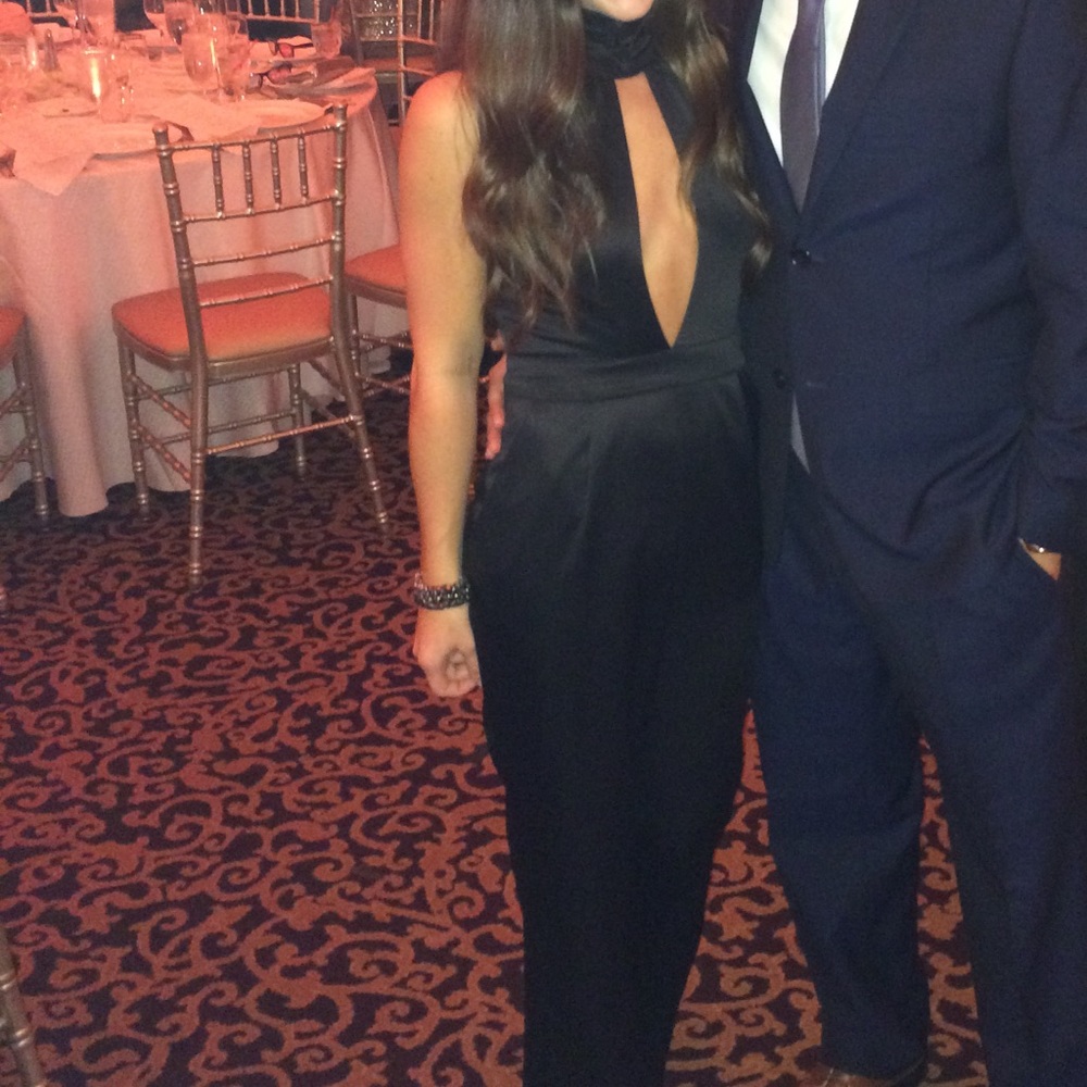 Guess Black Satin Low-cut Jumpsuit with pockets